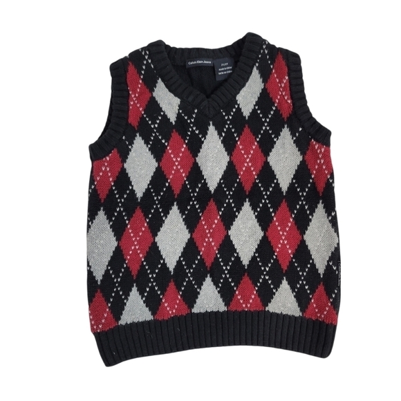 Calvin Klein Boys Black & Red Argyle Sweater Vest 2T - Picture 1 of 4